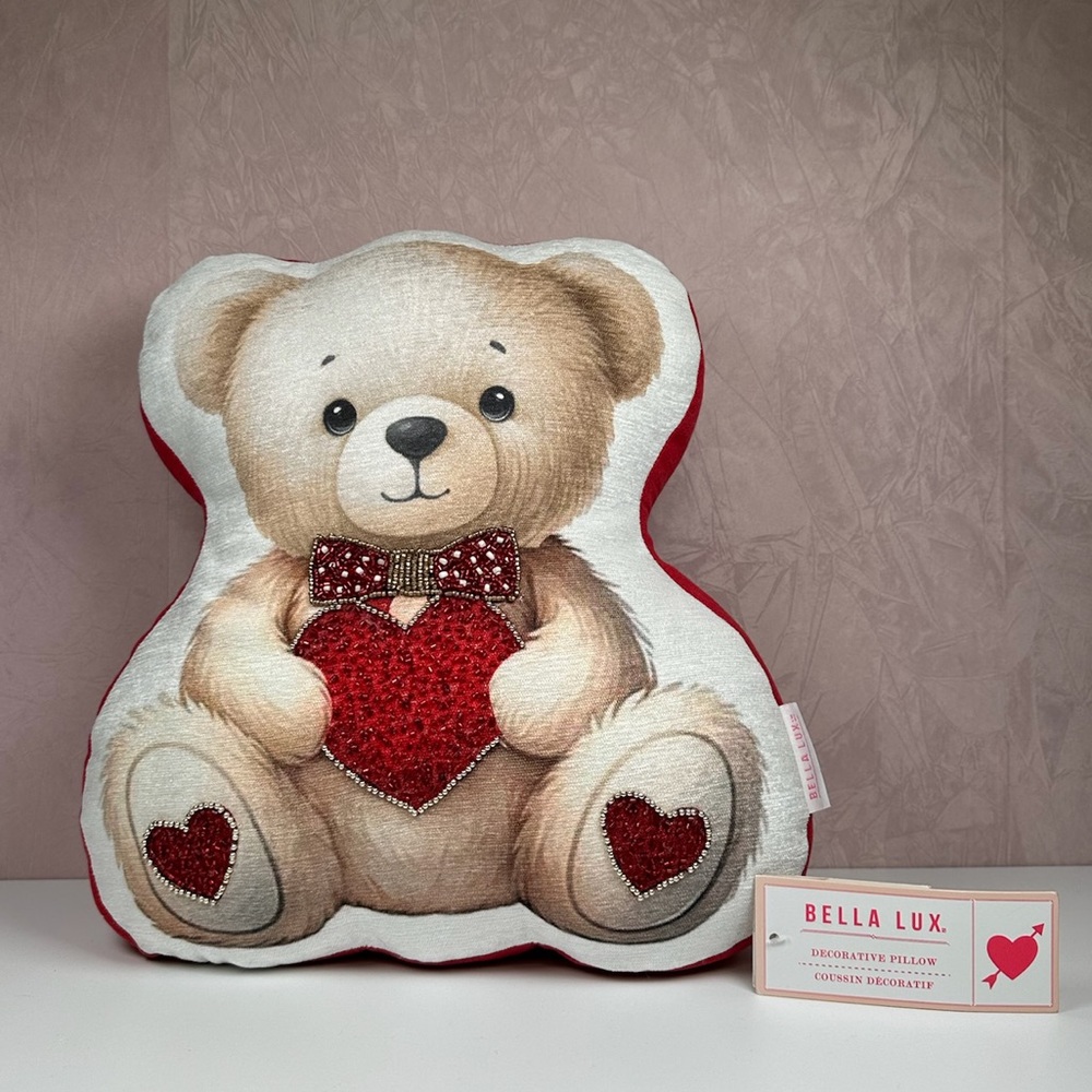 Bella Lux Heartfelt Valentines Teddy Bear Pillow - Red and White